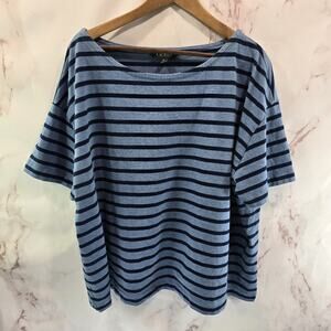 LRL Ralph Lauren Shirt Womens 3X Blue Navy Striped Short Sleeve Tee Thick Drop